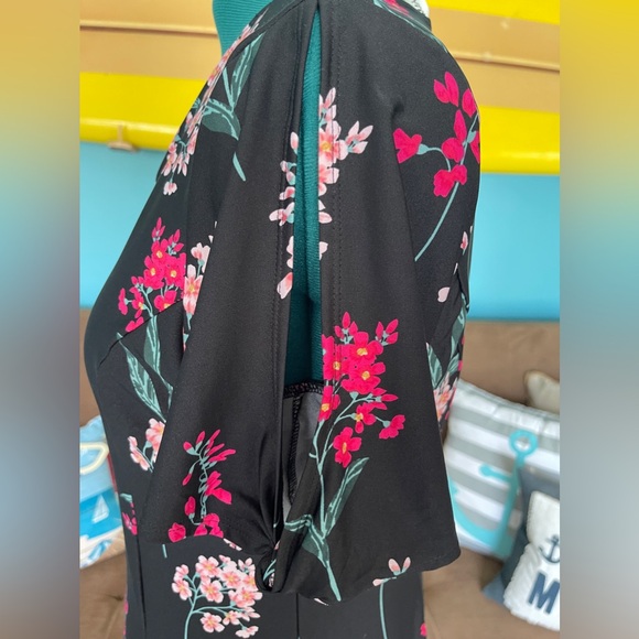 NY Collection Women’s Black Floral Dress Size Large - Picture 3 of 7
